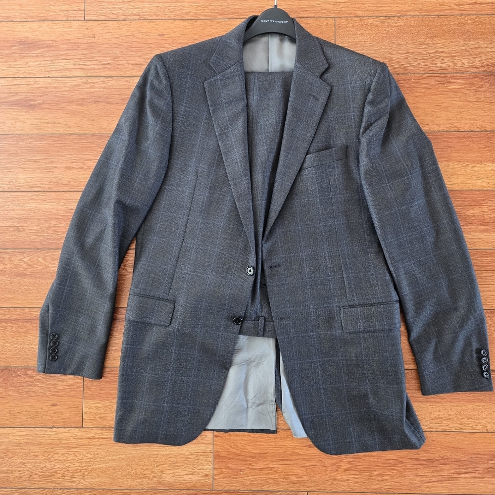 Hickey Freeman Nordstrom Gray Check Plaid 2 Piece Suit Size 42XLG Pants 38x32